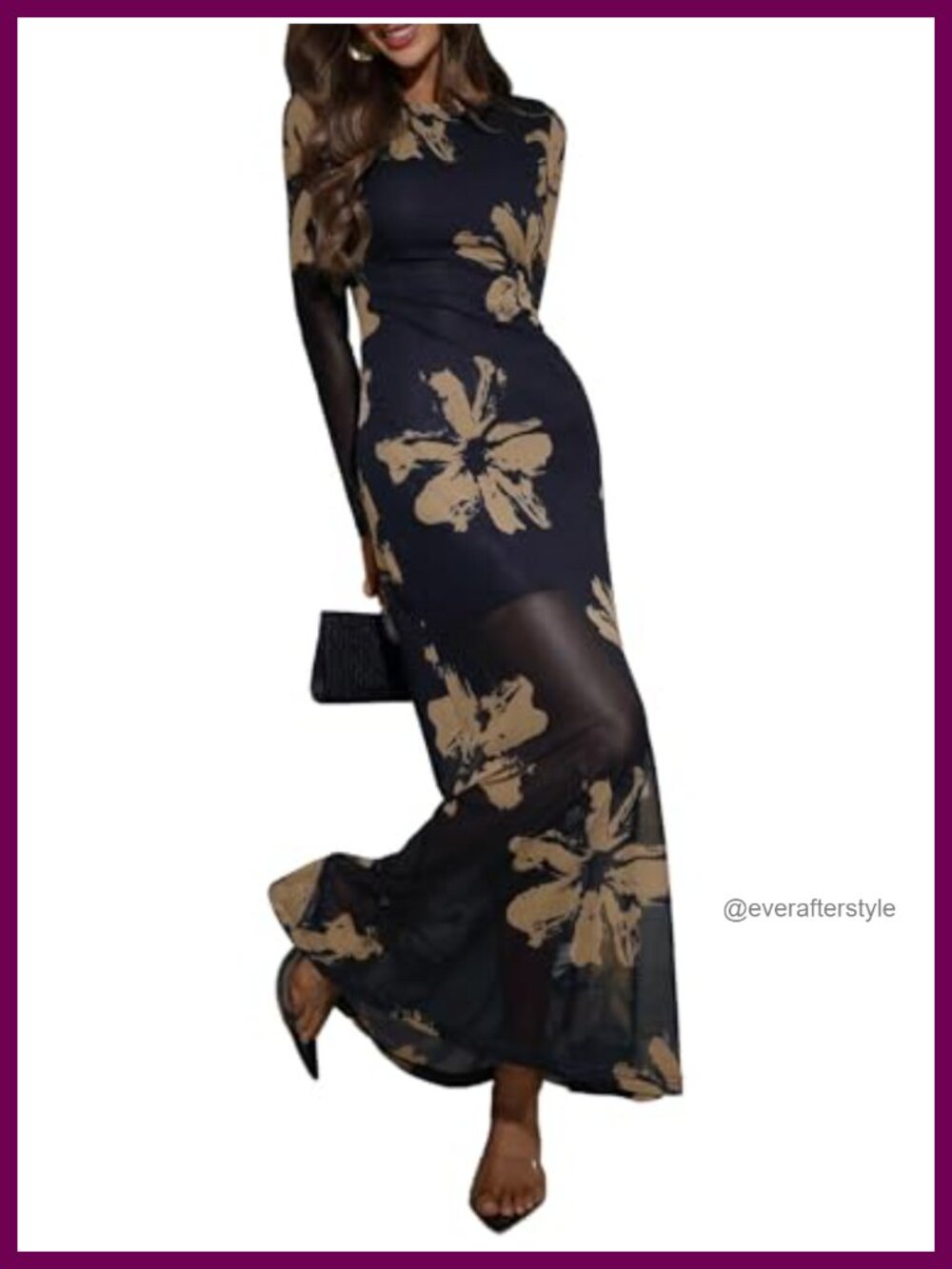Verdusa Women's Long Sleeve Formal Wedding Guest Maxi Dress Crew Neck